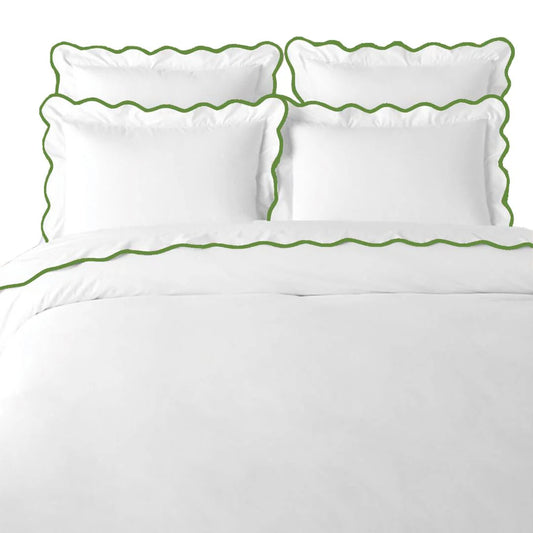 Scalloped Duvet Cover, Green / White by Laura Park