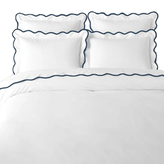 Scalloped Duvet Cover, Navy / White by Laura Park